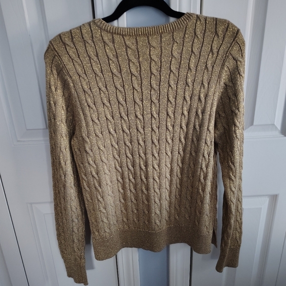 Lauren Ralph Lauren Green Label Gold Metallic Cable Knit Sweater PL - Picture 6 of 12